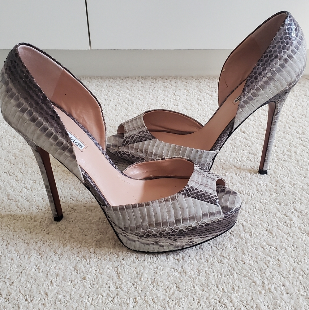 Charles David Blk/Wht/Grey Skin Peep Toe Shoes